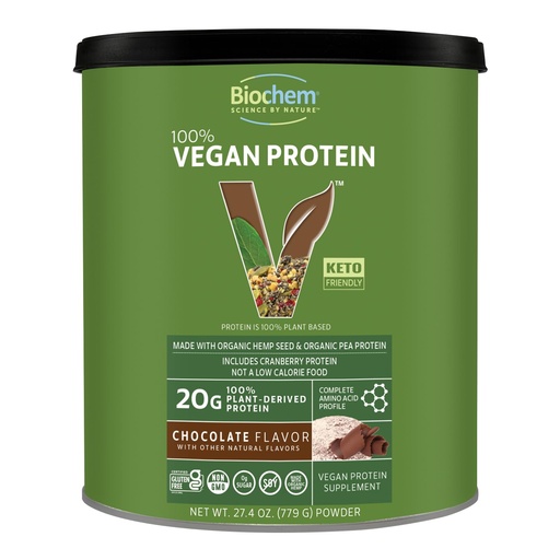 [BRSWIGL3AJYGKEDY] Biochem 100% Vegan Protein, Natural Amino Acids, Gluten Free, Keto, Non Whey, Pea & Hemp Protein Powder for Women and Men, 24 Servings 2 LB (Chocolate)