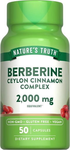 [BRSROGILDEFBQFYV] La verdad de la naturaleza Berberine con Ceylon Cinnamon Complex  2,000mg ← 50 Vegan Capsules ← Vegan, Non-GMO, and Gluten Free Supplement