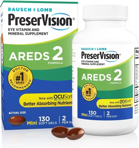 [BRSW2BQOOUOQI23U] PreserVision AREDS 2 Vitaminas Oculares, #1 Eye Doctor Recomendado Marca, Lutein y Zeaxanthin Suplemento con vitamina C, vitamina E, zinc y cobre, 130 Softgels (Minigels)