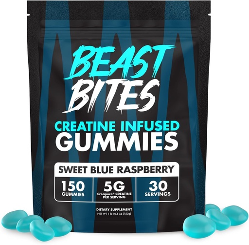 [BRSROH35OYPQGFD2] BEAST BITES - Creatine Infused Gummies - 5g Creapure Creatine Monohydrate Per Serving - NSF Certified for Sport - 30 Servings
