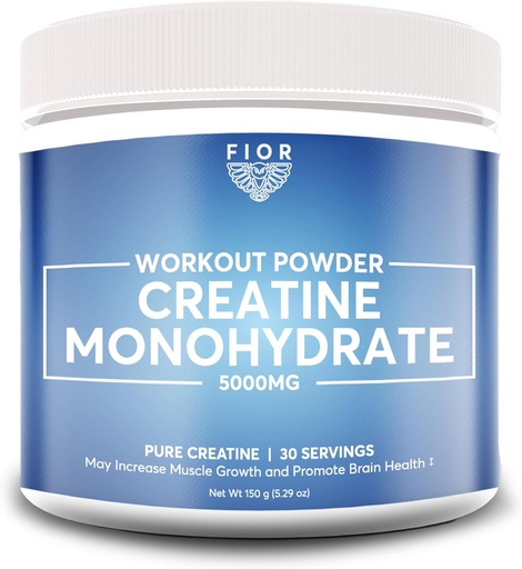 [BRSROGLRBEBQ4YDB] FIOR Pure Creatine Monohydrat-Pulver - Micronized Creatine für Herren & Frauen, Pure Non-GMO, Vegan & Gluten Free Creatine Powder, 5 Gramm pro Servierung, 60 Portionen