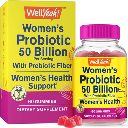 [BRSROGTYBEPGKH3L] WellYeah Womens Probiotic 50 Billion Gummies 12 Strains - with Prebiotic Fiber for Digestive - Vaginal, Digestive, Immune Suport and Gut Health - Shelf Stable Probiotic Gummies - 60 Gummies