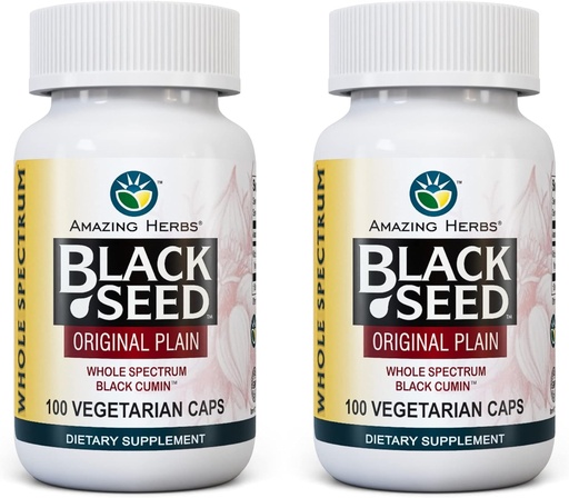 [BRSROZQOOQGWECLA] Amazing Herbs Whole Spectrum Black Seed Original Plain, Vegetarian Capsules - Gluten Free, Non GMO, Cold Pressed Nigella Sativa Aids in Digestive Health - 100 Count, 475mg (2-Pack)