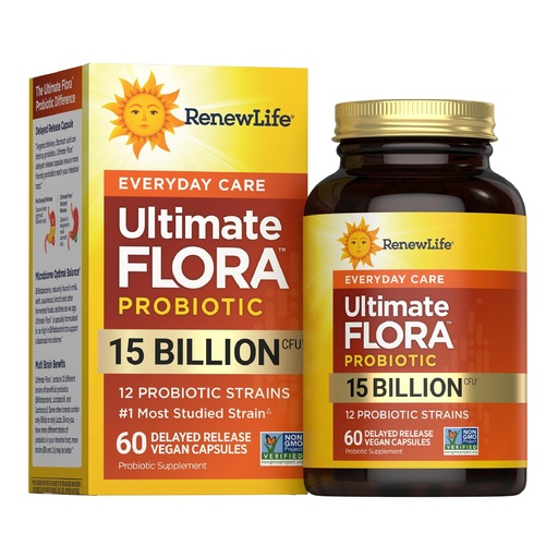 [BRSWIZT3B54AO2D6] Renew Life Everyday Probiotic Capsules, Daily Supplement Supports Urinary, Digestive and Immune Health, L. Rhamnosus GG, Dairy, Soy and gluten-free, 15 Billion CFU, 60 Count