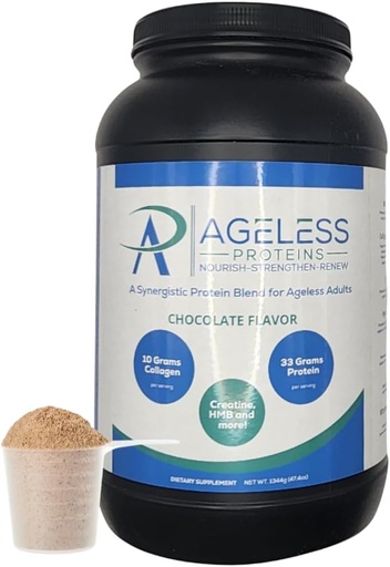 [BRSRAHQNAUFBQGTO] Chocolate Whey Protein Powder and Collagen Peptides for mature adults. Supports muscle building and joint health with 24g protein, creatine, HMB, and vitamins (30 Servings, Chocolate)