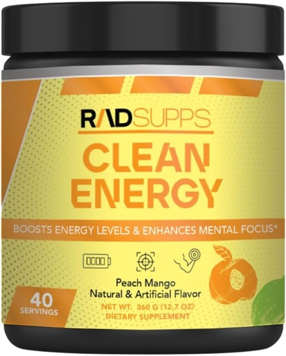 [BRSRA2QBBUHRQF3D] Clean Energy - Pre Workout Powder for Men & Women with BCAAs Amino Acids, Energy Drink Powder, Amino Acid Energy Powder for Energy & Focus - 40 Servings (12.7 oz, Peach Mango)