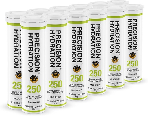 [BRSRAFTQOR7WGYDX] Precision Hydration Electrolyte Drink - Multi Strength Effervescent Hydration Tablets - Low Calorie, Gluten Free, Vegan/Vegetarian Friendly (12 Tubes, 250mg/L - Green Tube)