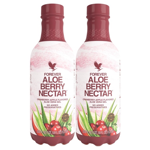 [BRSWIBIFA4BBYHLU] Forever Living - Aloe Berry Nectar - 90.7% Pure Aloe Vera Gel with Cranberries and Apples - No Preservatives - 1L (Pack of 2)