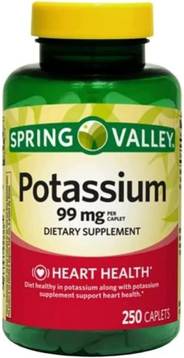 [BRSRMHQEOZ5RUE3K] Spring Valley Potassium Caplets Dietary Supplement, 99 mg, 250 Count
