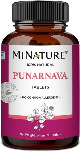 [BRSW2ZIEDEMGEDL7] Comprimés de Punarnava par mi nature, 90 comprimés, 1000 mg, 45 jours d'approvisionnement, comprimés d'herbes, Vegan, Boerhaavia diffusa, de l'Inde