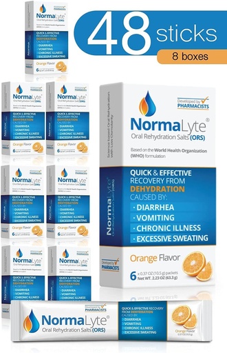 [BRSW2GQ3OJ7RODQY] NormaLyte Oral Rehydration Salts-48 Sticks Packs (Yields 500mL per Pack)-Orange| Energy Supplements, Potassium Supplement, Dehydration Recovery and Quick Absorption