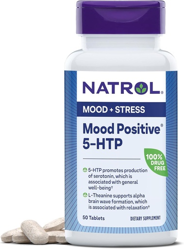 [BRSWIYYMCB7Q2GY3] Natrol Mood Positive 5-HTP and L-Theanine for Balanced Mood and Relaxation, 50 Tablets, Up to a 50 Day Supply
