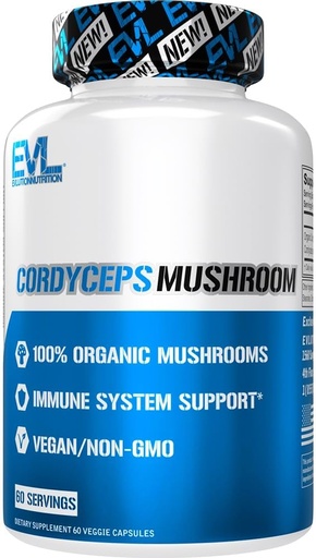 [BRSROFICB4HRG3LJ] Evlution Nutrition Cordyceps Seene - Immuunsüsteemi ja südame tervise tugi - 500mg Seenelisa - 100% Orgaaniline, Vegan & Non-GMO - energia ja jõudluse - 60 Servings