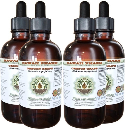 [BRSWKEACOAPR43A5] Hawaii Pharm Oregon Grape Alcohol-Free Liquid Extract, Oregon Grape (Mahonia aquifolium) Dried Root Glycerite Natural Herbal Supplement, USA 4x4 fl.oz