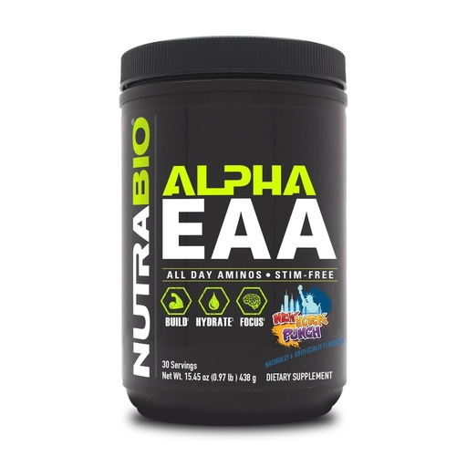 [BRSWYZT3CB7BMH35] NutraBio Alpha EAA - All-Day Amino Acids for Muscle Growth and Hydration - Essential Amino Acids with Nootropics & Adaptogens- Full Spectrum EAA BCAA Powder - 30 Servings - New York Punch