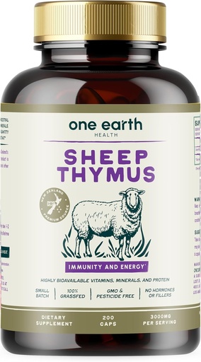 [BRSRMH34OQJW2CI2] One Earth Health Grass Fed Thymus - New Zealand Sourced Thymus. 3,000mg per Serving, 200 Count