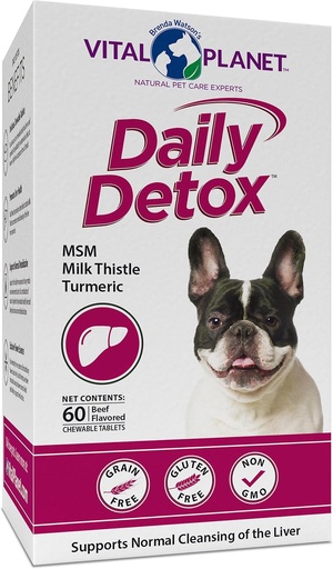 [BRSWIBD3AEPGAFLU] Vital Planet - Daily Detox für Hunde mit MSM, Milchdistel, Spirulina und Kurkuma, unterstützt das Immunsystem und die natürliche Reinigung des Lebers - 60 Rindfleisch-Flüssigkäsetabletten