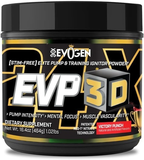 [BRSRA2YZPJ7GMGTB] Evogen EVP 3D - Stim Free Pre Workout Powder for Men & Women | Sugar Free Non Stim Preworkout with Beta Alanine and Creatine for Energy & Pump | Victory Punch | 40 Servings