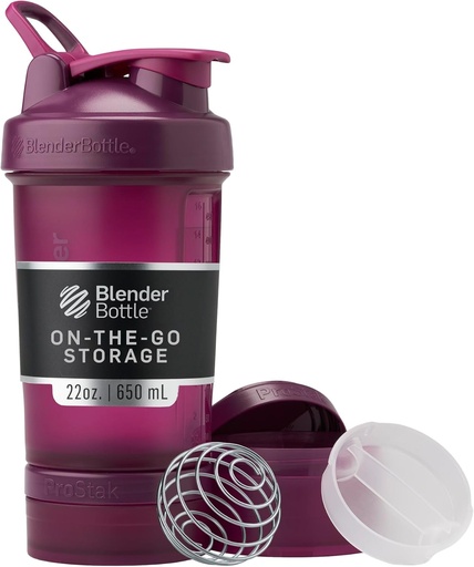 [BRSWYBA3CEGRUGTF] BlenderBottle Shaker Bottle with Pill Organizer and Storage for Protein Powder, Classic V2 ProStak System, 22-Ounce, Plum