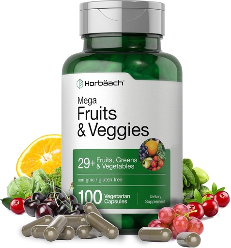 [BRSROZAHOEPGYC3U] Horbäach Mega Fruits and Veggies Supplement (Suplemento) 100 Cápsulas Vegetarianas, Não-GMO e Glúten Grátis