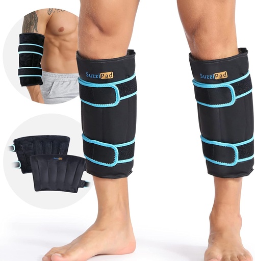[BRSWYCD2AAAWEH3H] SuzziPad 360° Cold Pack for Calf, Shin, Arm & Elbow – Ice Wrap with Dual-Cover Design, Adjustable Velcro Straps, Leakproof & Reusable Cold Compress for Post-Workout Recovery (2 Packs), Black
