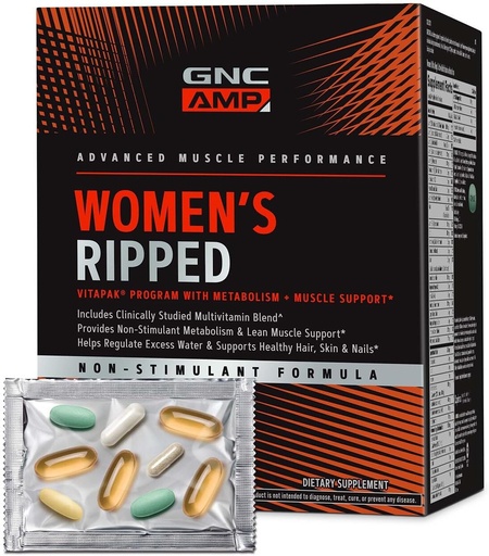 [BRSRMCADCF5RSCLO] GNC AMP נשים Ripped non-Stim Vitapak התוכנית, 5 מוצרים ב 1 ויטמין Pack, Metabolism & Lean שריר, מים Shedding, פרובנס Ingredients, CLA, Biotin, Multivitamin, Caffeine חינם, 30 יום אספקת מזון