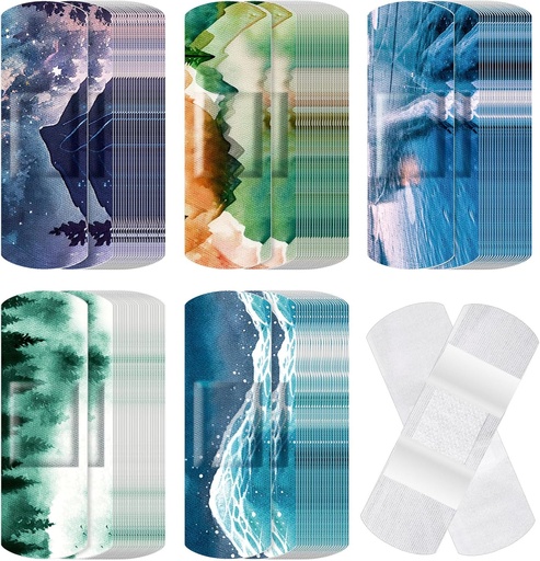 [BRSROCYLDIJQMDTA] 120 Pcs Fabric Adhesive Flexible Bandages Bulk Assorted Shapes and Patterns Small Colorful Pretty Fabric Bandages with Non Stick Pad 3 x 1 Inch for Cuts Wound Scrapes Women(Vintage)