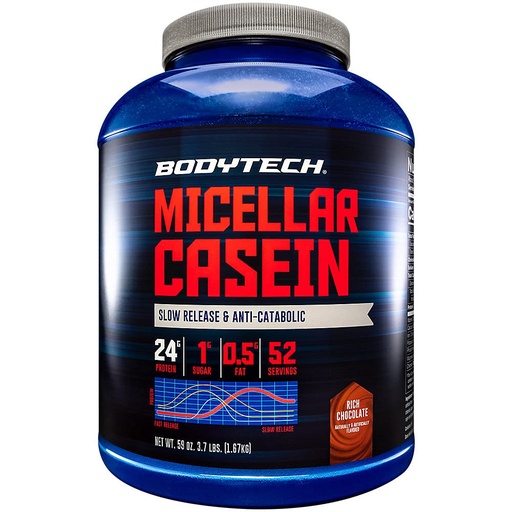[BRSWIH3RAZ5Q2H3Y] BodyTech Micellar Casein Protein Powder - Slow-Release for Overnight Muscle Recovery - 24g Protein per Serving - Rich Chocolate (4 lb)
