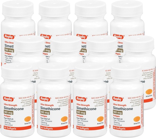 [BRSWIAT7DF5QYDQ7] Rugby Ultra Strength Simeticone Gas Relief 180 mg - Maximum Gas Relief for Adults - May Help with Symps of Flatulency, Bloating, Gas Fullness - 60 Softgels (12 Pack)