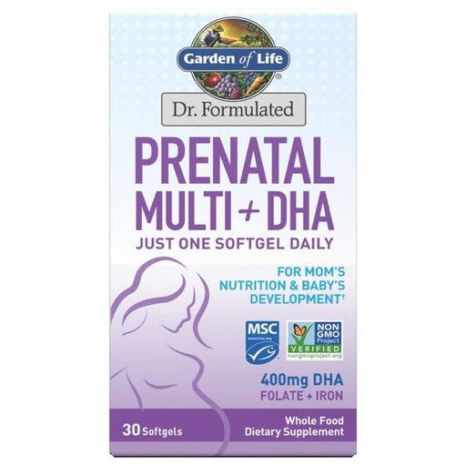 [BRSRAEADCV6WOAI6] Garden of Life Dr. Formulated Prenatal Multi + DHA with Folate & Iron for Mom's Nutrition & Baby's Development, 30 Count