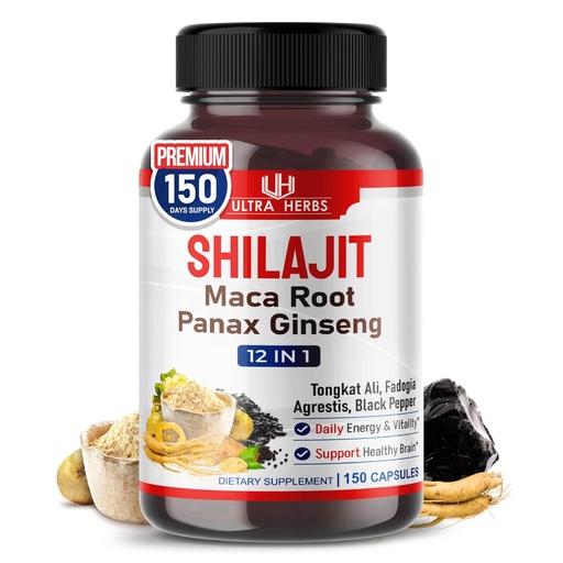 [BRSROGTYOACWOC3K] Shilajit Pure Himalayan - Energy Booster 85% Fulvic Acid, Maca Root, Panax Ginseng, Tongkat Ali, Fadogia Agrestis - Metabolism & Immunity Support - 150 Capsules