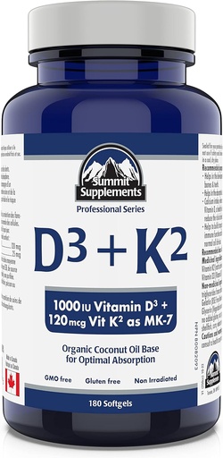 [BRSRMHYZA4HA4E3U] Summit Ekspertlər - Vitamin D3 K2, 180 Softgels - Sağlamlıqlar, Diş və Muscles saxlamaq kömək etmək üçün Formulaed - Support Body Kaloriya Aboreksiya və Fractures risk azaldır