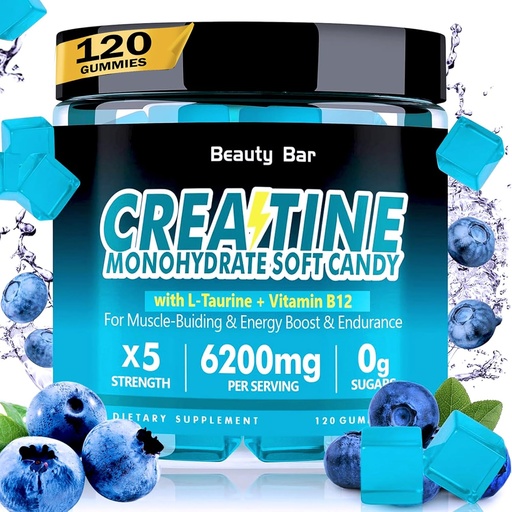 [BRSRAFAEOABWY3D2] Creatine Monohydrate Gummies,6200mg for Men " Women, Chewable Creatine for Enhanced Muscle Growth, Strength, and Recovery, Sugar Free Pre-Workout supplement,120 count, Blueberry Flavor