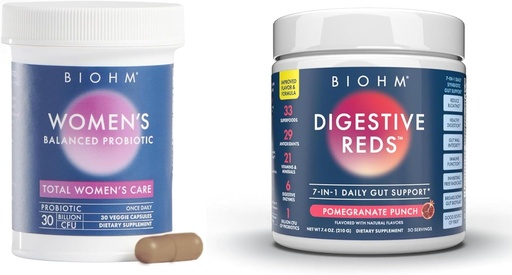 [BRSROBQEDN4BA33O] BIOHM Women's Probiotics 30B CFU & 210 oz Essential Digestive Reds Powder Bundle, Comprehensive Gut & Vaginal Health Support, Rich in Antioxidants, Enzymes, Vitamins