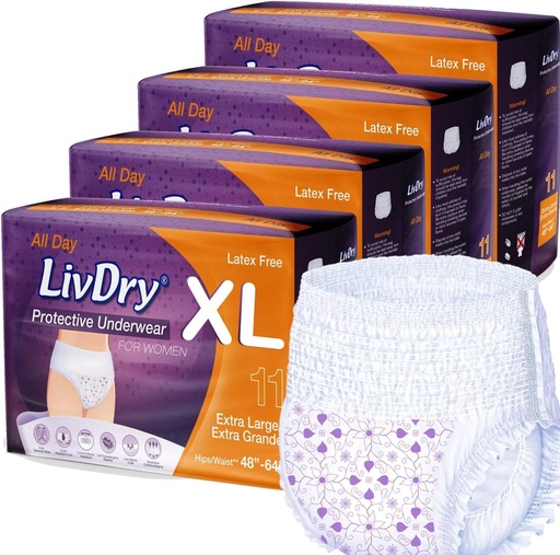 [BRSRMFQOBABB4ELK] Livdry XL Adult Diapers Women Overnight, Ultimate Max Absorbency, All Day or Night Protection, X-Large (44 Count)