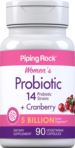 [BRSWYYA5CFYA4AI3] Piping Rock Probiotic con Mirtillo per Donne | 90 Capsule | 14 Strains Probiotici | Vegetariano, Non OGM, Gluten Free Supplement