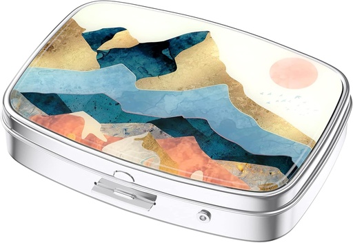[BRSRMYAFCIBWYF3V] Nipichsha Pill Box, Küçük Pill Case for Purse & Pocket, Cute Travel Medicine Organizer, Portatif Tıp Konteyneri Vitaminleri, İlaçları, Fish Oil & Supplement, Watercolor Sunrise Sunrise