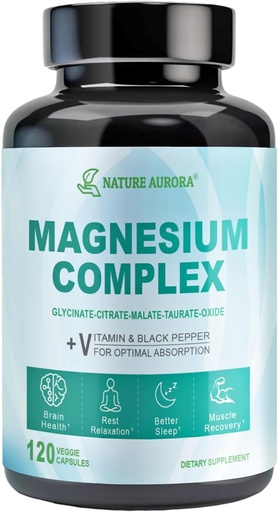 [BRSRAZYYDMJQM3TG] Suplemen Kompleks Magnesium-Magnesium Glycinate, Citrate, Tadrate, Malate, Oxide Capsules - High Absorpsi Magnesium Tidur, Kram Kaki, Relief Otot, 400mg, 120 Vevgie Capsules