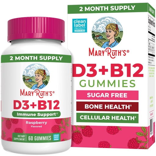 [BRSWGGI3CECAG3DO] MARYRUTH'S Vitamin D3 + B12 Gummies for Ages 4+ | Sugar Free | Bone Health | Immune Support | Energy Metabolism | Cognitive Function | Vegan | Non-GMO | Gluten Free | 60 Servings | 2 Month Supply