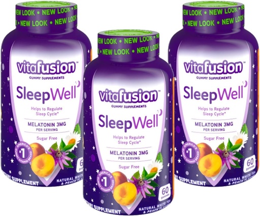 [BRSWKGYIBIHBWEDM] Vitafusion Sleep Well Melatonin Gummies Sugar Free, 60 Each (3 Pack)