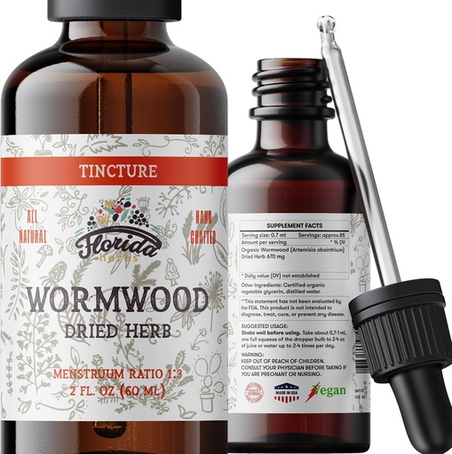 [BRSWGFACDINR4ELO] Wormwood Organic Tincture - Natural Intestinal Cleanse and Digestive Cleanse Supplement - Wormwood Herb Extract for Detox - Made in USA - 2 Fl Oz (Wormwood - 2 Fl Oz)