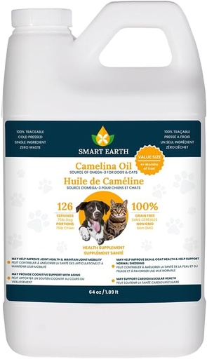 [BRSROZYCOIMQY23Z] Smart Earth Camelina Oil for Dogs - Omega 3, 6, 9 Supplement for Healthy Skin, Shiny Coat & Flexible Joints - Dog Joint Supplement - Natural Canine Wellness - Omega 3 for Dogs (Pump Included - 64oz)