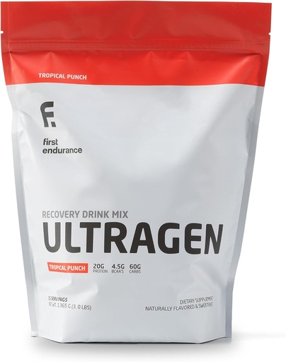 [BRSWIYQHDEPRKCQV] FIRST ENDURANCE Ultragen Workout Recovery Drink Powder, Protein Mix, Boosts Energy, Accelerates Recovery | Tropical Punch, 15 Servings