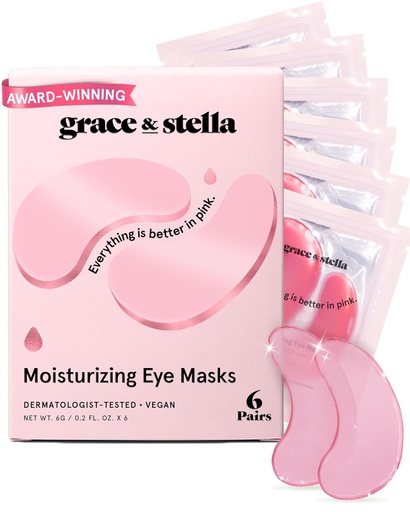 [BRSROZQPDJYREAL2] grace & stella Award Winning Under Eye Mask - Reduce Dark Circles, Puffy Eyes, Undereye Bags, Wrinkles - Gel Under Eye Patches - Gifts for Mom - Vegan Cruelty-Free Self Care (Pink, 6 Pairs)