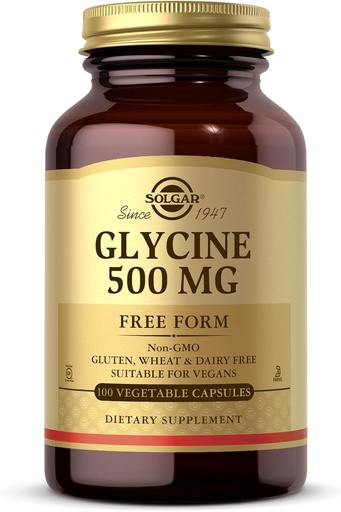[BRSWIYT3OMABK2LG] Solgar Glycine 500 מ"ג - 100 קפסולות ירקות - non-GMO, טבעוני, Gluten חינם, חלב חינם, כשר - 100 משרתים