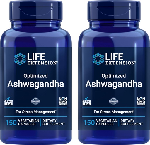 [BRSRMAL4AUFQK3DK] Life Extension Optimized Ashwagandha, 150 Veg Caps (Pack of 2) - Non-GMO, Gluten Free, Vegetarian Capsules