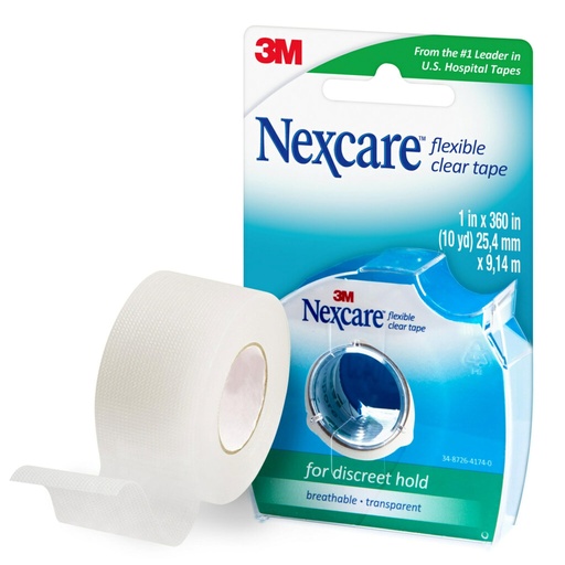 [BRSWKYQGCUGAEHLK] Nexcare Flexible Clear Tape, Waterproof Transparent Medical Tape, Secures Dressings and Catheter Tubing - 1 In x 10 Yds, 1 Roll of Tape