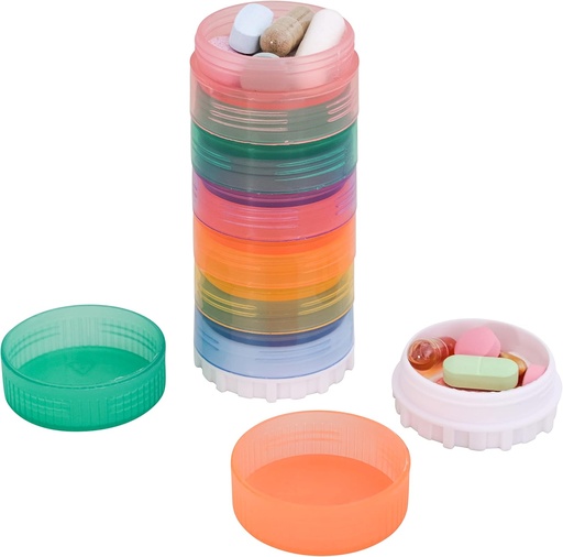 [BRSW2BDQBF7RYC3D] Portable organisateur de pilules empilables de 7 jours avec 2 lids pour médicaments, vitamines et suppléments attachés au calendrier magnétique. Parfait pour voyager ou à la maison.