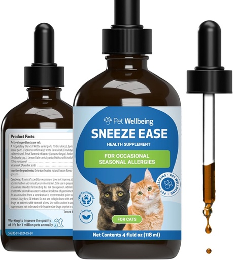 [BRSWYCY3DIHBGDLZ] Pet Wellbeing Sneeze Ease for Cats - Occasional Sneezing, Seasonal Allergies, Nose and Eye Discomfort, Eyebright, Nettles - Veterinarian-Formulated Herbal Supplement 4 oz (118 ml)