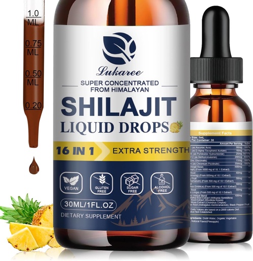 [BRSROAA7OQFB6CYZ] 16 in 1 Shilajit Resin Liquid Drop, Shilajit W/Ginseng, Turmeric, Rhodiola, Wolfberry, Amla & Vitamins, Shilajit Supplement for Men & Women with 85+ Trace Minerals & Fulvic Acid, 1 Fl Oz